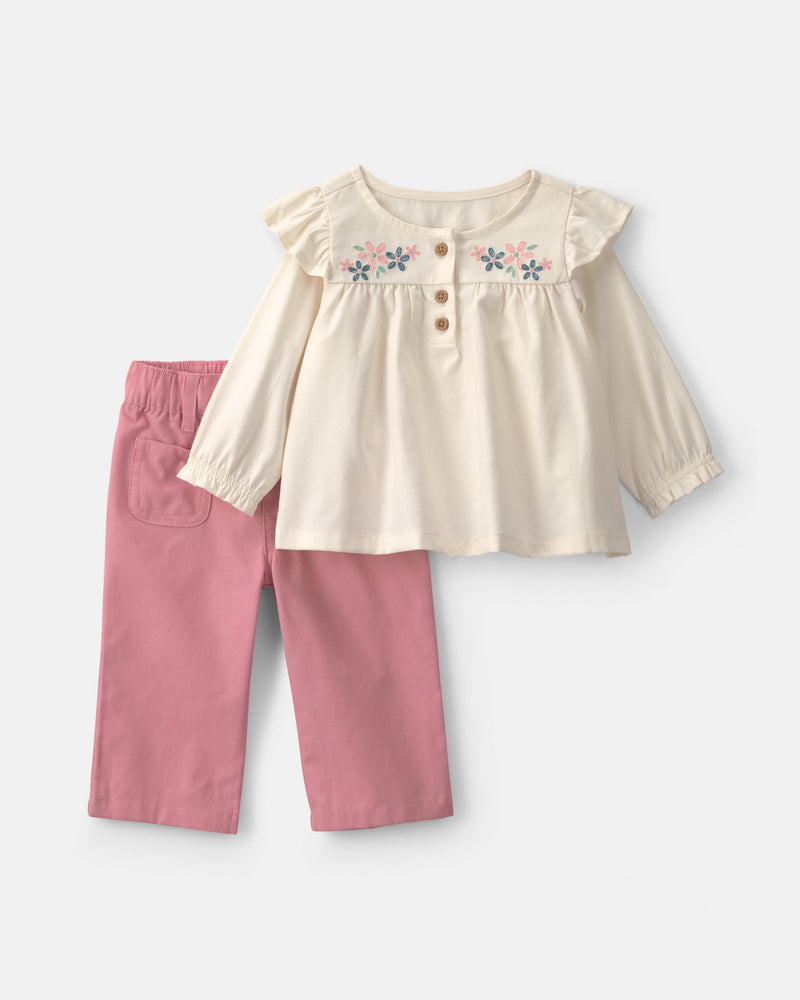 Baby Girl 2-Piece Floral Long-Sleeve Top & Pant Set - Pink