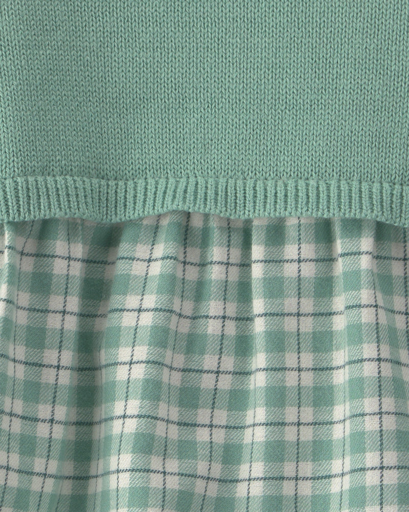 Baby Girl 2 Piece Checkered Flannel Long Sleeve Dress - Green