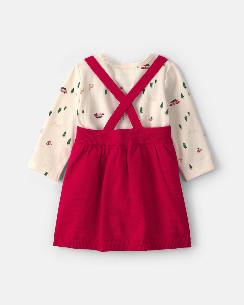 Baby Girl 3 Piece Christmas Tree Long Sleeve Sweater Dress Set - Assorted