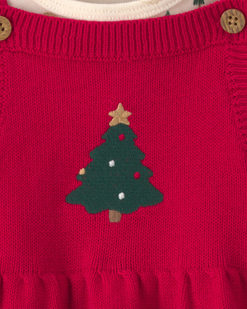 Baby Girl 3 Piece Christmas Tree Long Sleeve Sweater Dress Set - Assorted