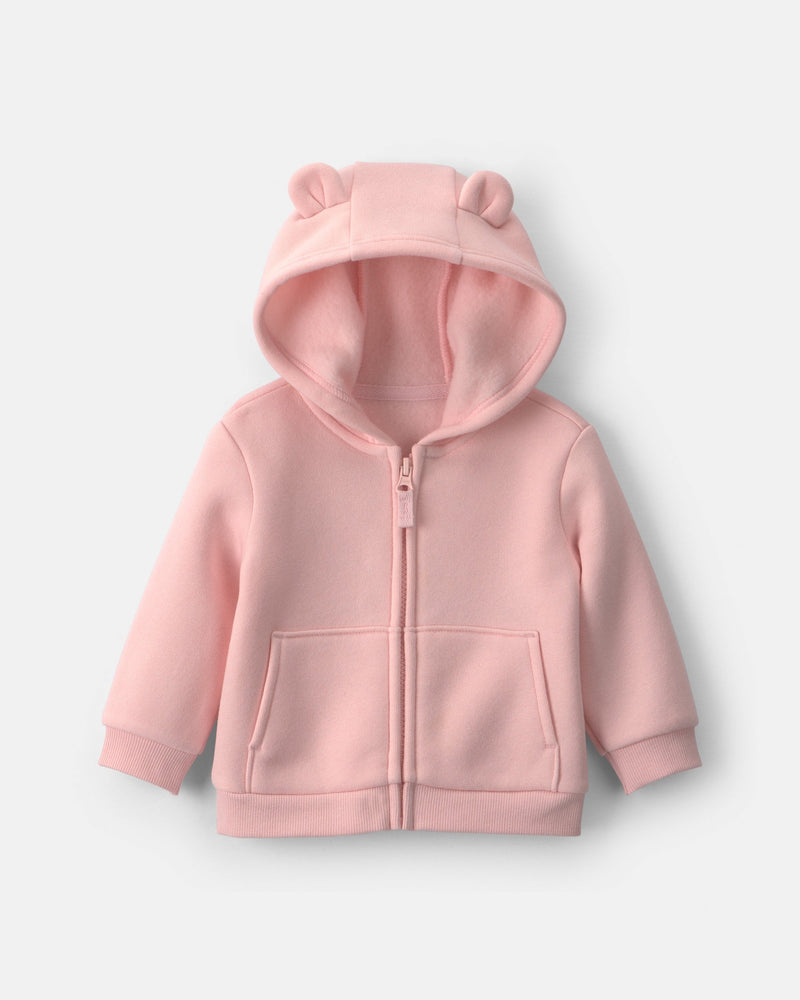 Baby Girl Bear Fleece Zip Up Hoodie - Pink
