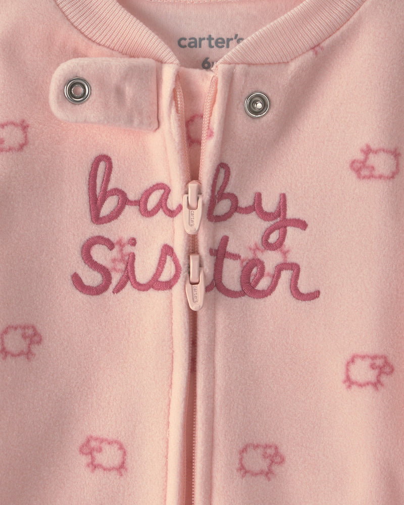 Baby Girl 'Baby Sister' Fleece 2 Way Zip Sleep & Play Pajamas - Pink