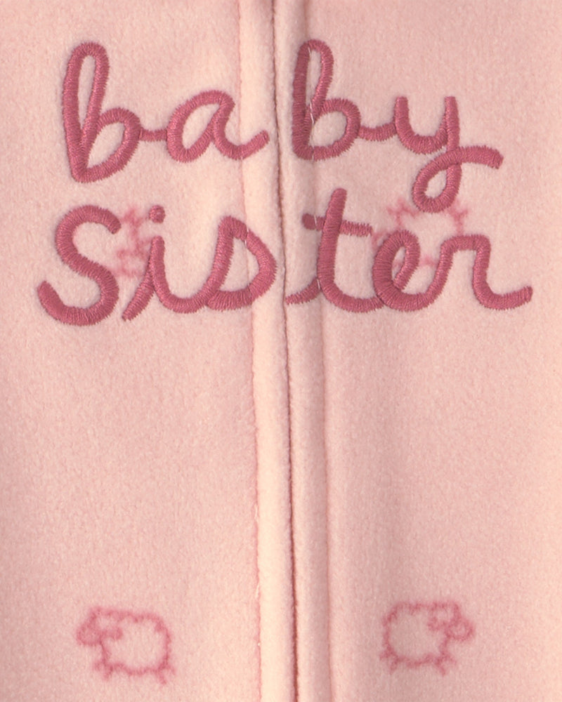 Baby Girl 'Baby Sister' Fleece 2 Way Zip Sleep & Play Pajamas - Pink
