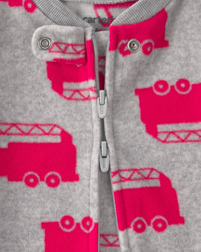 Infant Boys 2-Pack Firetruck Striped Fleece 2-Way Zip Sleep & Play Pajamas- Assorted