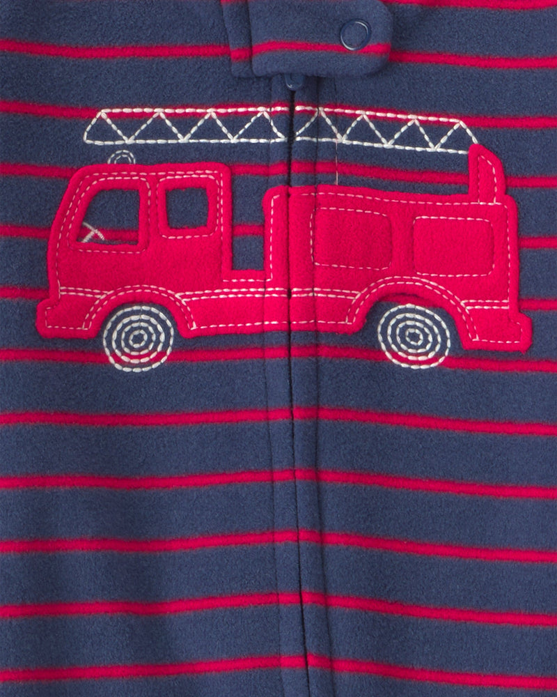 Infant Boys 2-Pack Firetruck Striped Fleece 2-Way Zip Sleep & Play Pajamas- Assorted