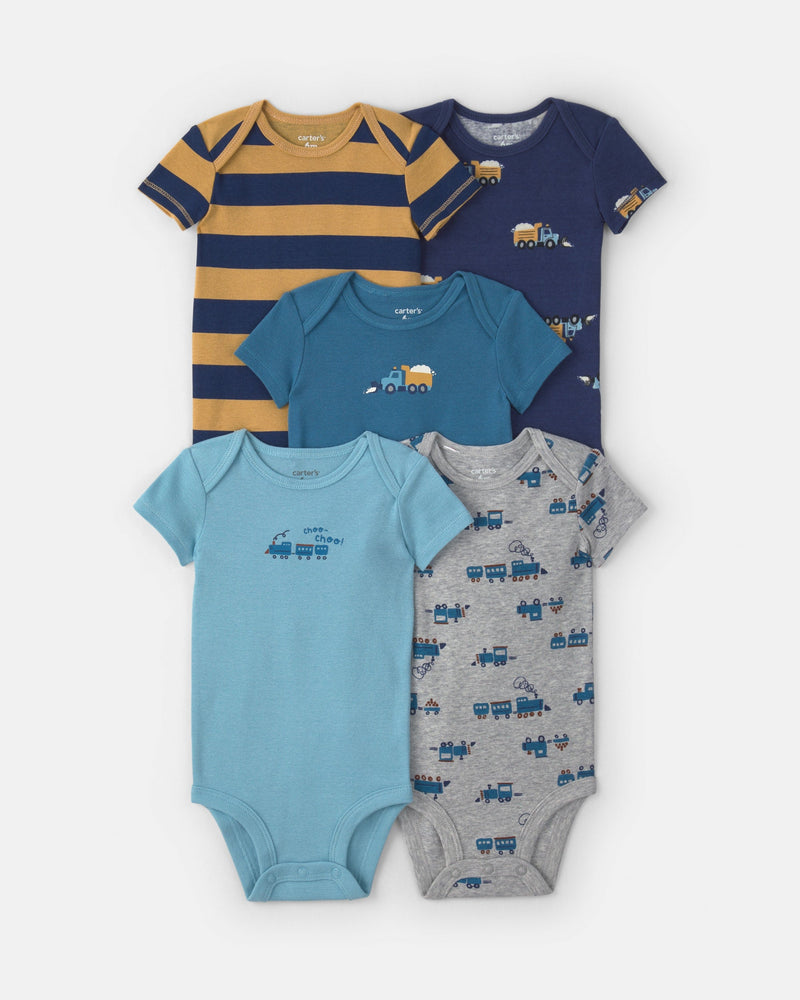Infant Boys 4-Pack Trains Short-Sleeve Multipack Bodysuits- Assorted