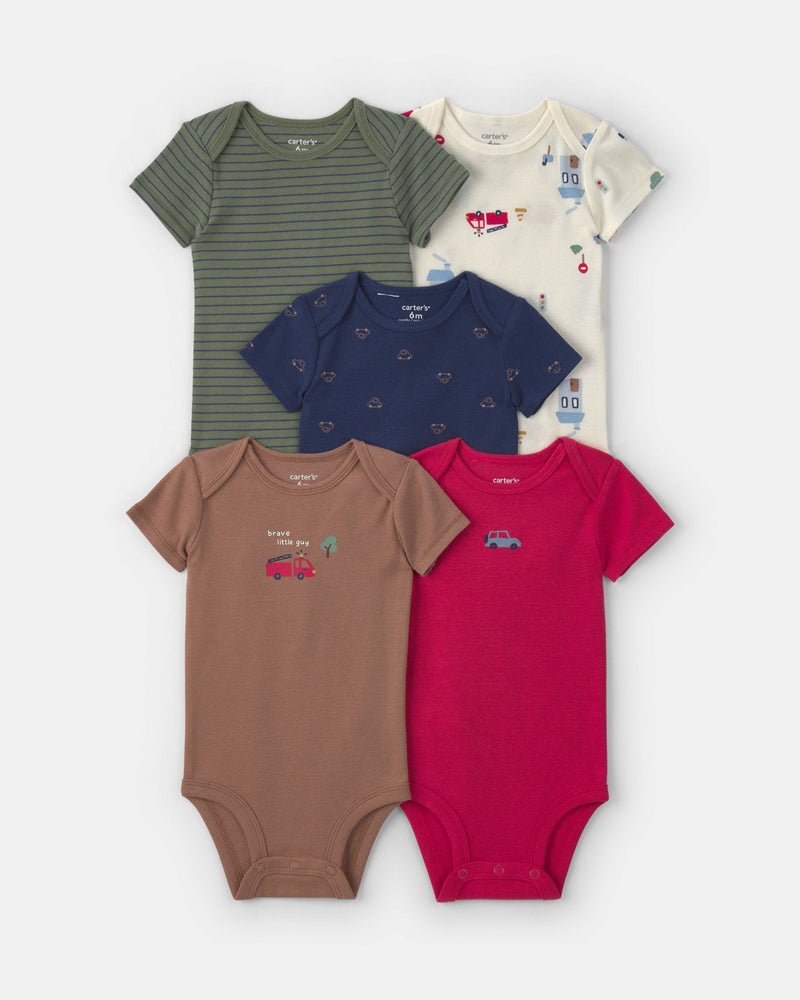 Baby Boy 5 Pack Transportation Short - Sleeve Multipack Bodysuits - Assorted