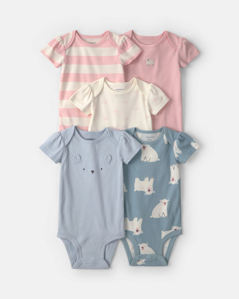 Infant Girls 5-Pack Bear Short-Sleeve Bodysuits- Assorted