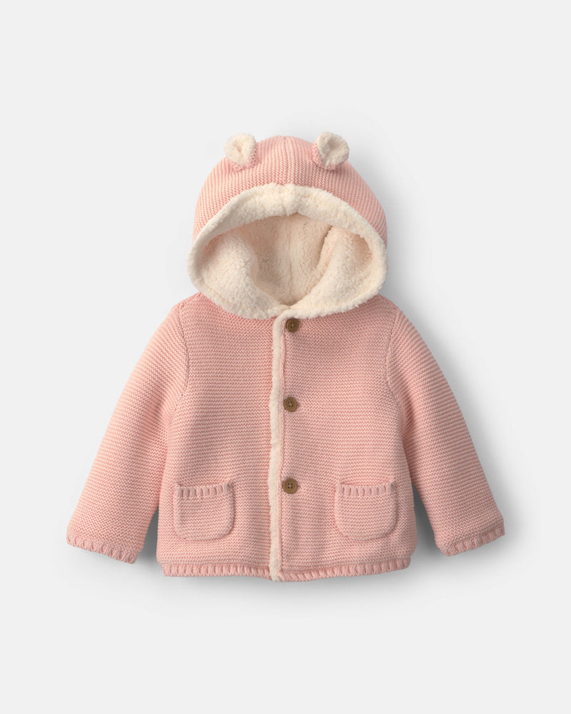 Baby Girl Bear Sweater Knit Cardigan - Pink