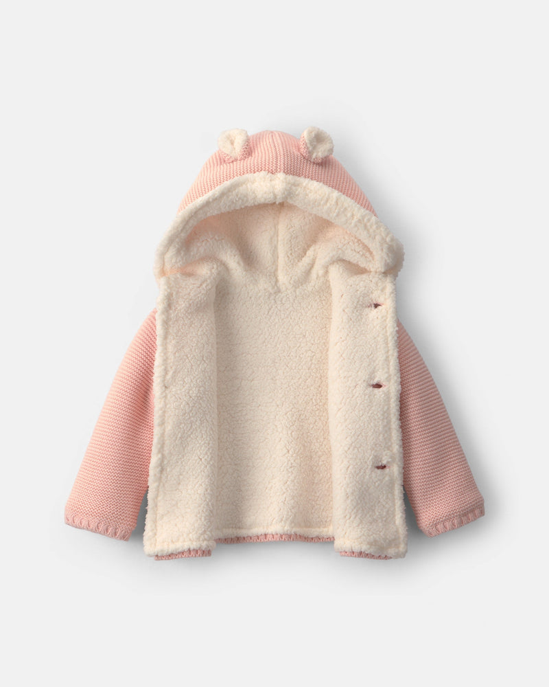 Baby Girl Bear Sweater Knit Cardigan - Pink