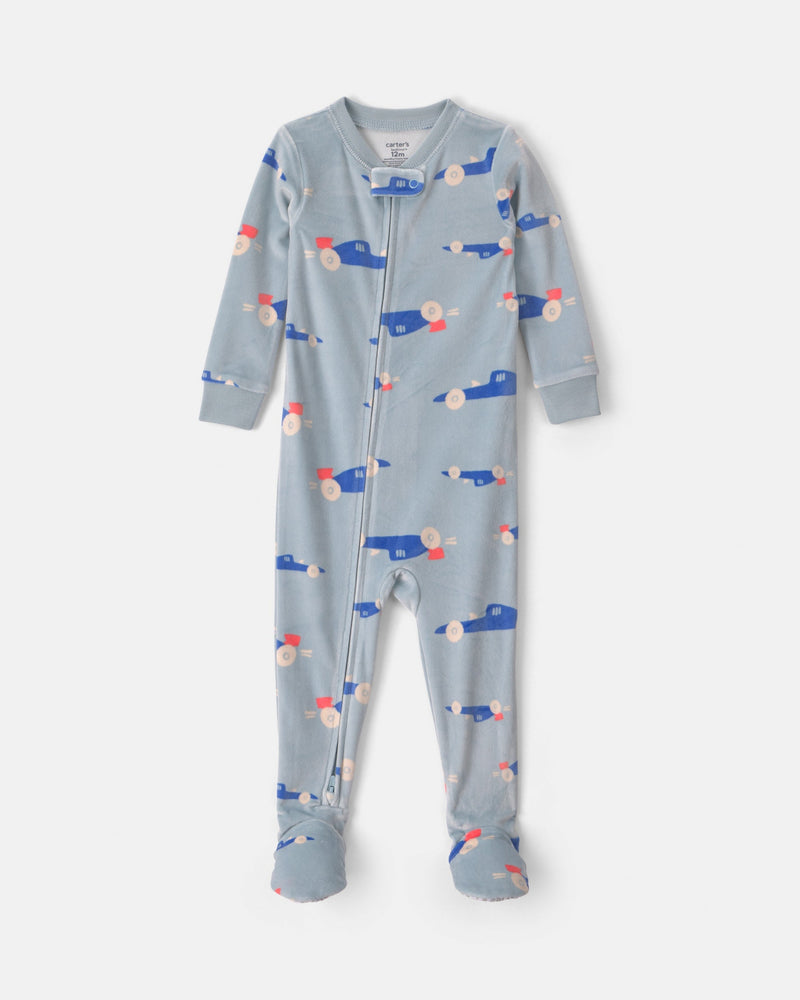 Baby Boy Cream 2 Way Zip DreamPlush Snug Fit 1 Piece Pajama - Blue
