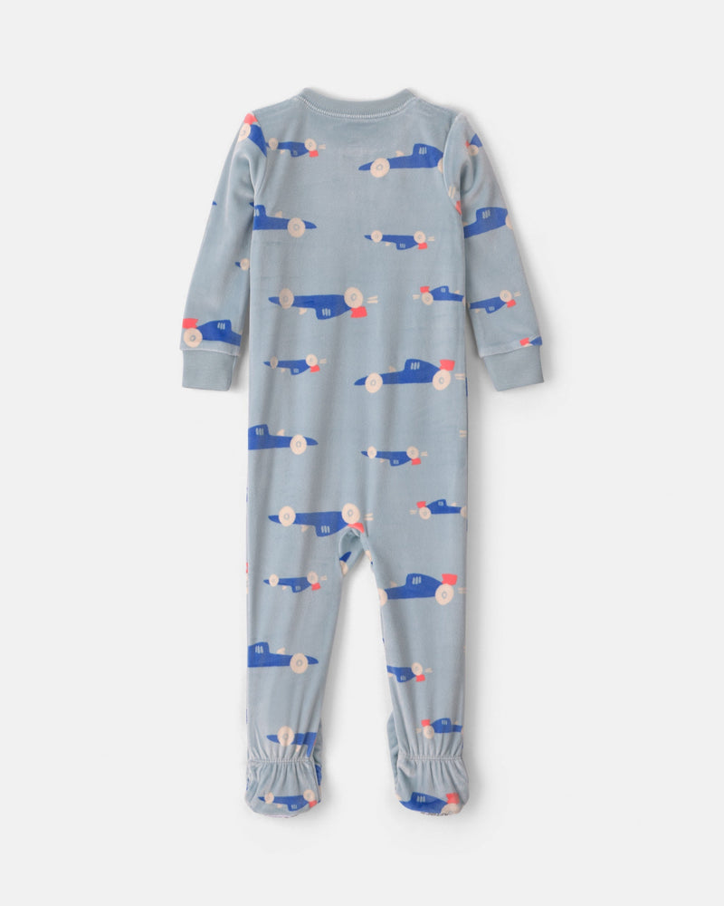 Baby Boy Cream 2 Way Zip DreamPlush Snug Fit 1 Piece Pajama - Blue