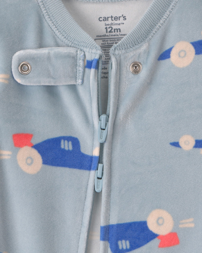 Baby Boy Cream 2 Way Zip DreamPlush Snug Fit 1 Piece Pajama - Blue