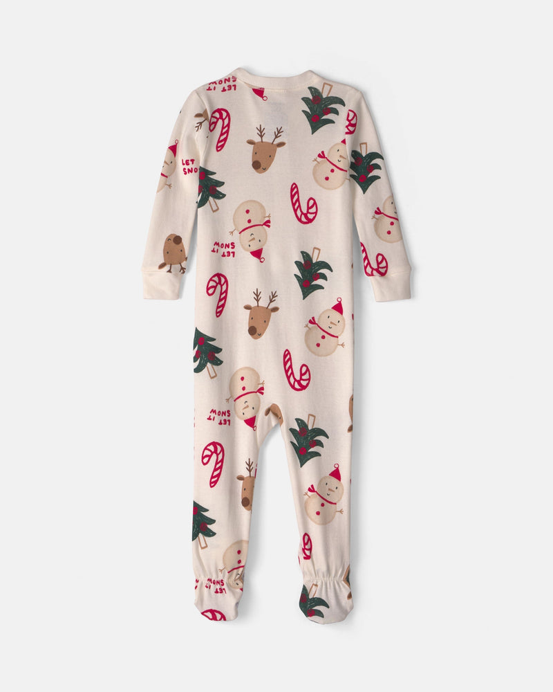 Baby Christmas Holiday Icon 2 Way Zip 100% Cotton 1 Piece Pajama - Cream