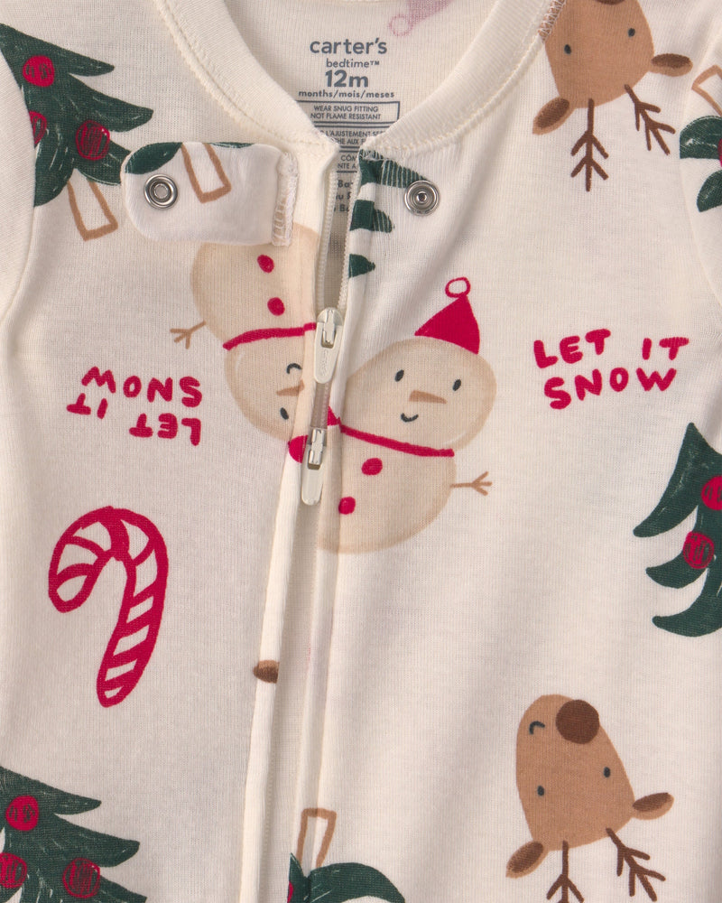 Baby Christmas Holiday Icon 2 Way Zip 100% Cotton 1 Piece Pajama - Cream