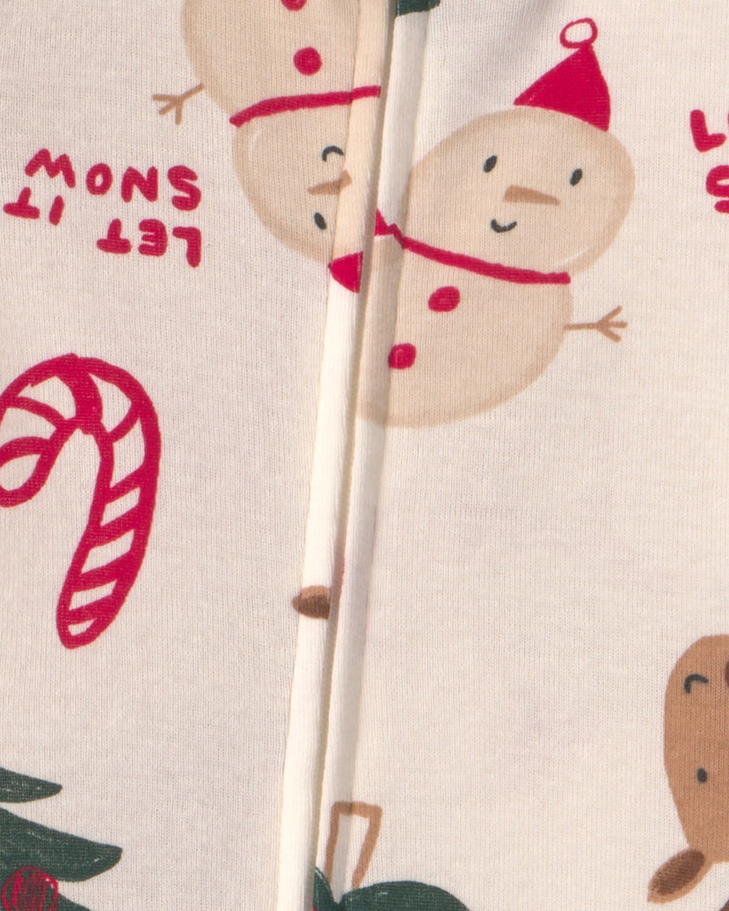 Baby Christmas Holiday Icon 2 Way Zip 100% Cotton 1 Piece Pajama - Cream