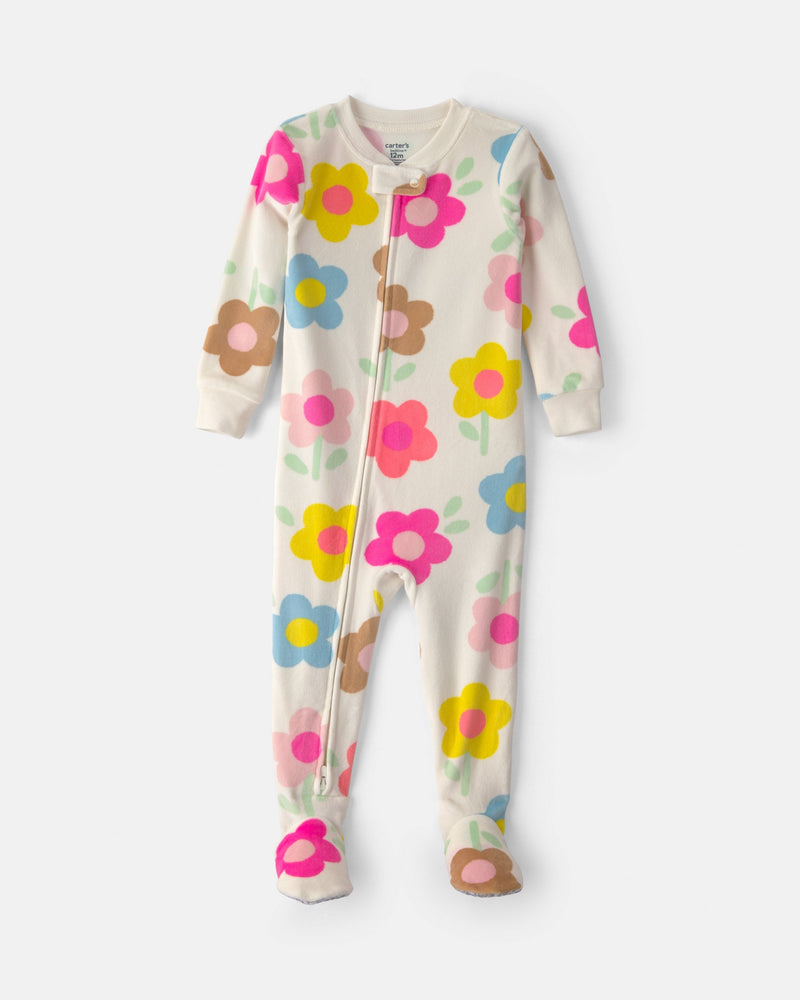 Baby Girl Floral 2 Way Zip DreamPlush Snug Fit 1 Piece Pajama - Cream