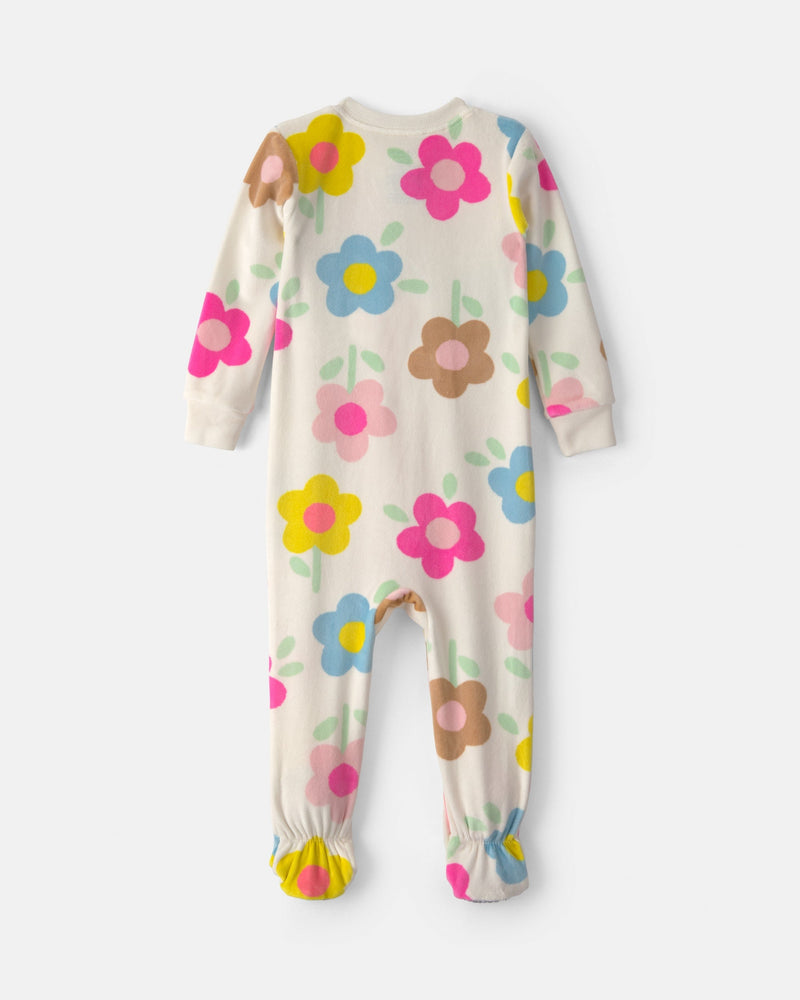 Baby Girl Floral 2 Way Zip DreamPlush Snug Fit 1 Piece Pajama - Cream