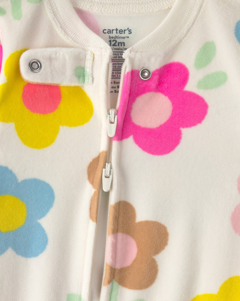Baby Girl Floral 2 Way Zip DreamPlush Snug Fit 1 Piece Pajama - Cream