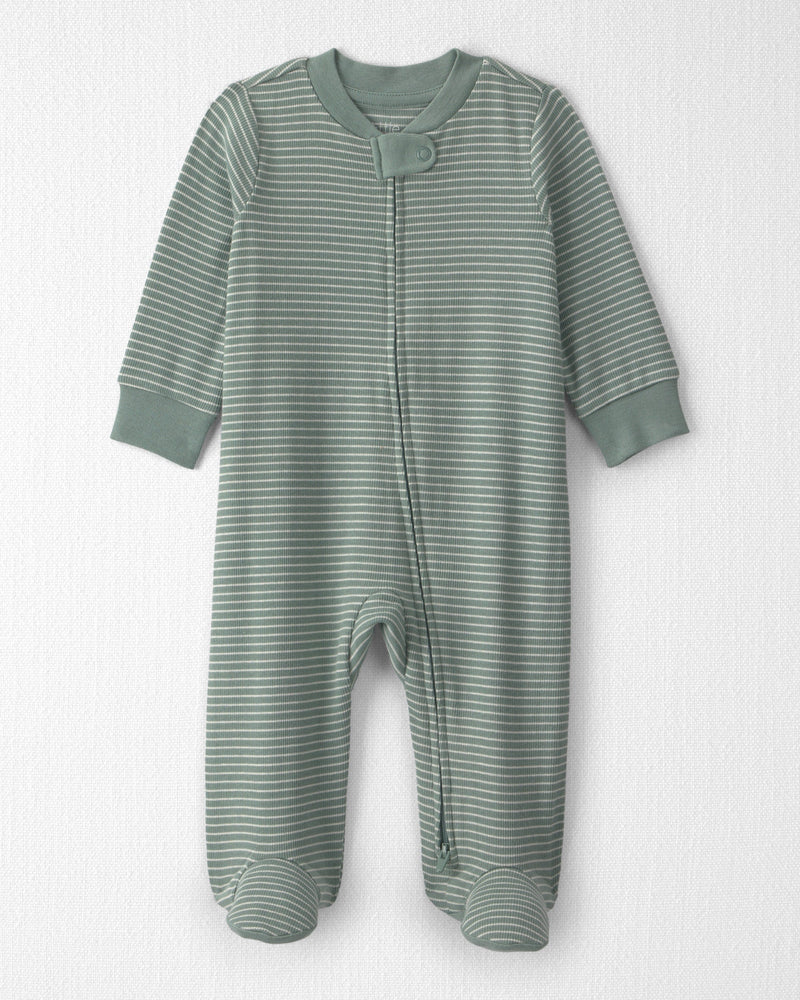Baby Organic Cotton Ribbed Sleep & Play Pajamas in Stripes - Green