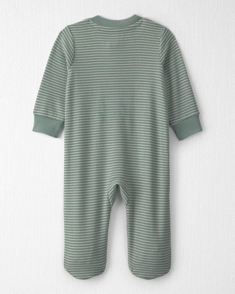 Baby Organic Cotton Ribbed Sleep & Play Pajamas in Stripes - Green
