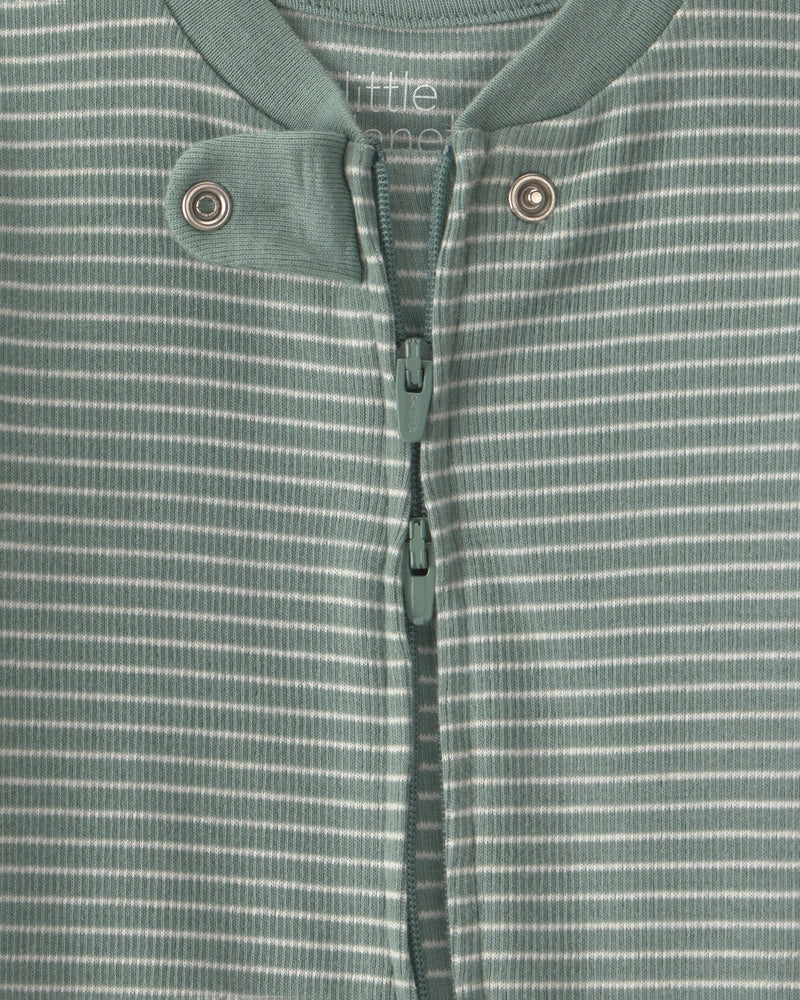 Baby Organic Cotton Ribbed Sleep & Play Pajamas in Stripes - Green