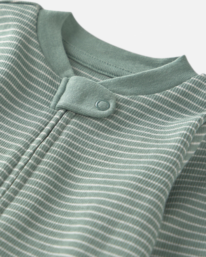 Baby Organic Cotton Ribbed Sleep & Play Pajamas in Stripes - Green