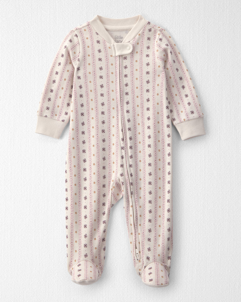 Baby Girl Organic Cotton Pointelle Sleep & Play Pajamas - Cream