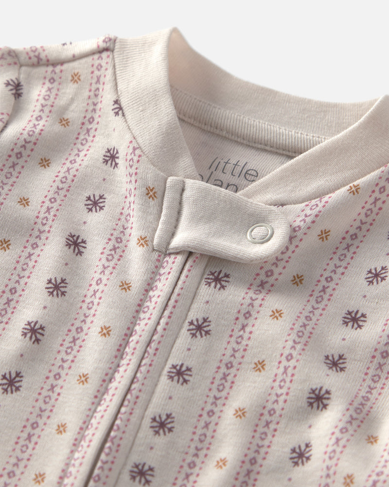 Baby Girl Organic Cotton Pointelle Sleep & Play Pajamas - Cream