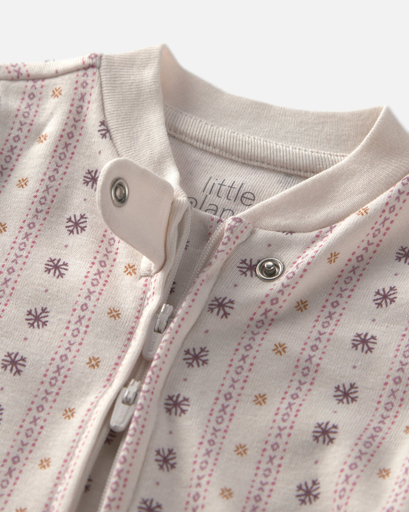Baby Girl Organic Cotton Pointelle Sleep & Play Pajamas - Cream