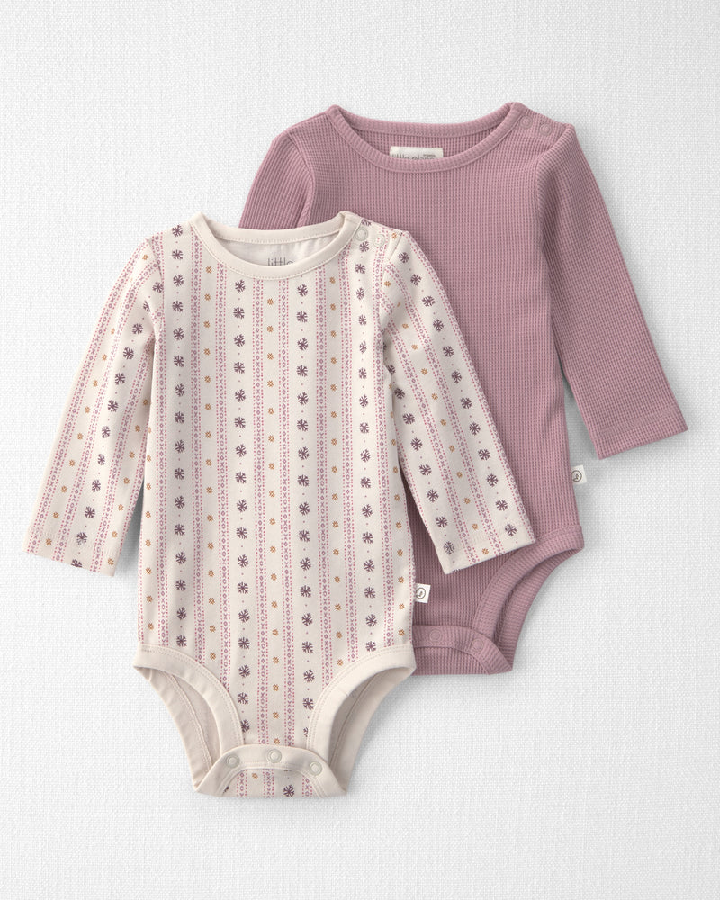 Baby Girl 2 Pack Organic Cotton Waffle Knit Bodysuits - Assorted