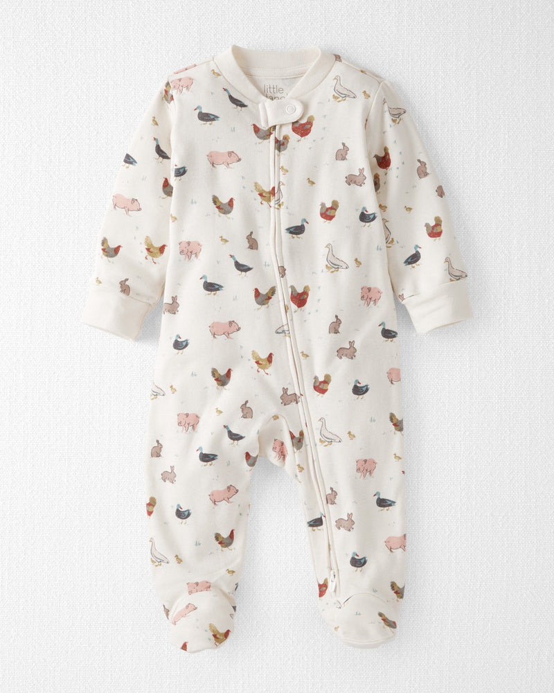 Baby Organic Cotton Sleep & Play Pajamas in Farm Friends - Cream