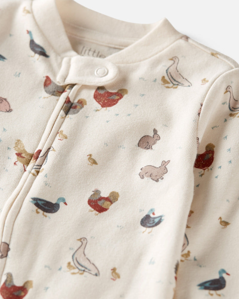 Baby Organic Cotton Sleep & Play Pajamas in Farm Friends - Cream