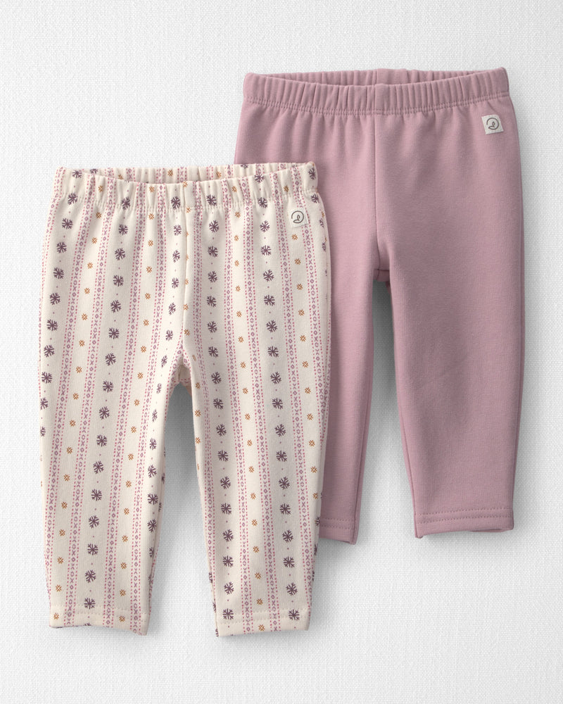 Baby Girl 2 Pack Recycled Fleece Leggings Made with Organic Cotton - Assorted