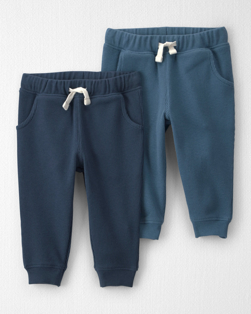 Baby 2 Pack Organic Cotton Waffle Knit Pants - Navy