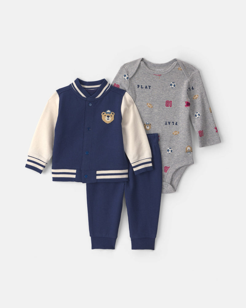 Infant Boys 3-Piece Bear Sports French Terry Layering Set - Navy