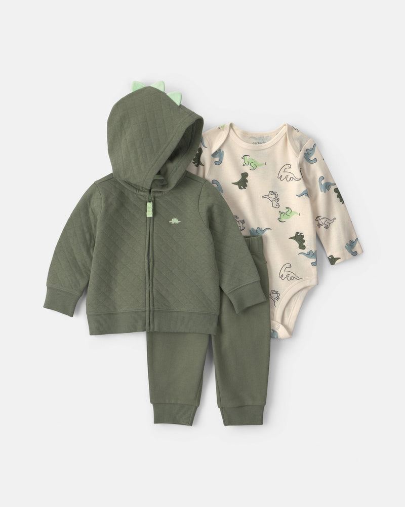 Infant Boys 3-Piece Dinosaur French Terry Layering Set - Green