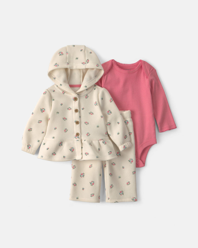 Infant Girls 3-Piece Floral Fleece Layering Set - Cream
