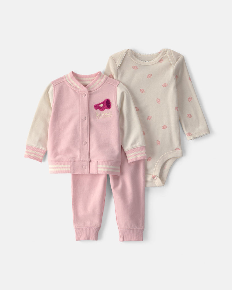 Infant Girls 3-Piece 'Go Team!' French Terry Layering Set - Pink