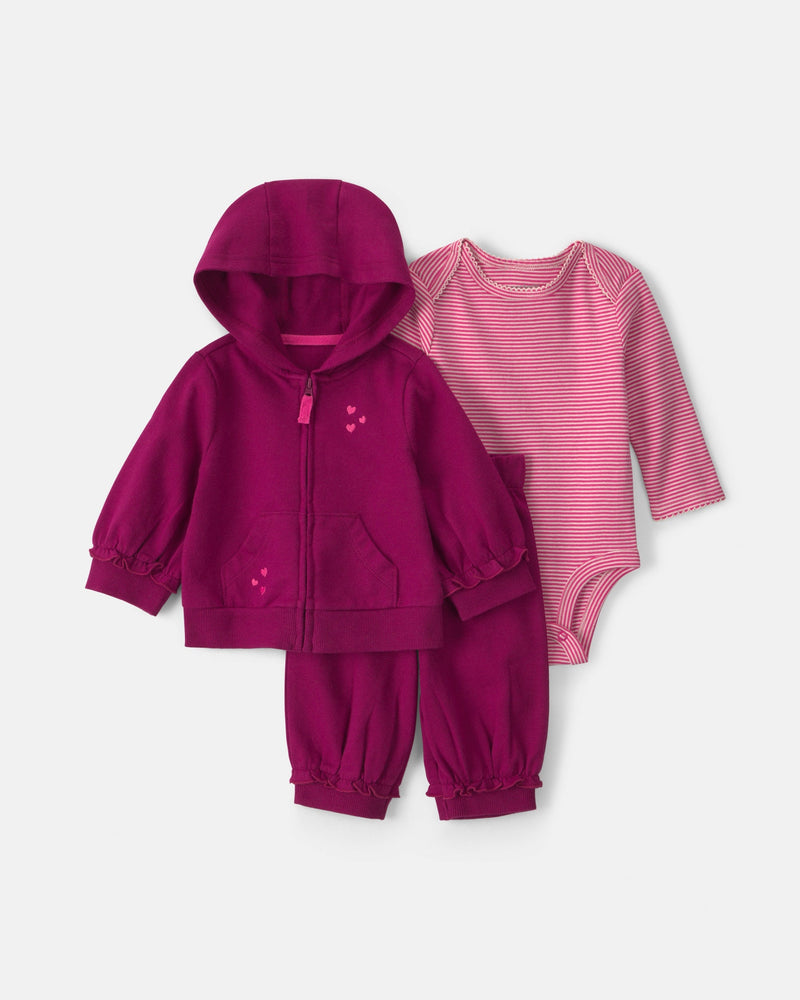 Infant Girls 3-Piece Heart French Terry Layering Set - Purple