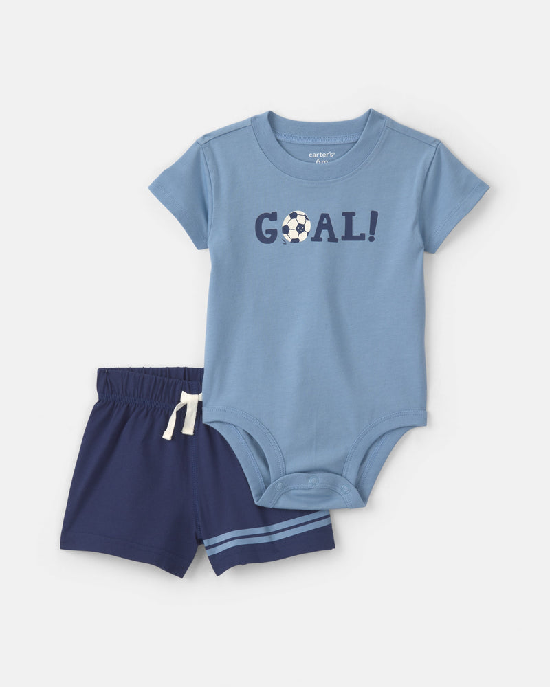 Baby Boy 2 Piece Short Sleeve Bodysuit & Short Set - Blue
