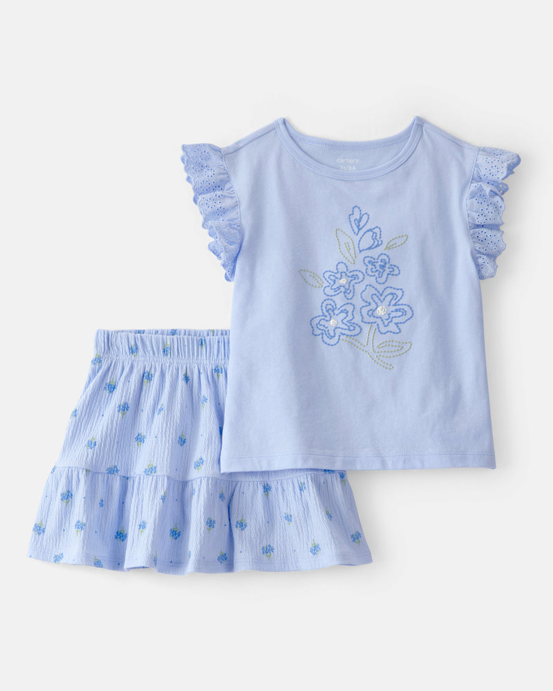 Toddler Girl 2-Piece Floral Top & Skort Set - Blue