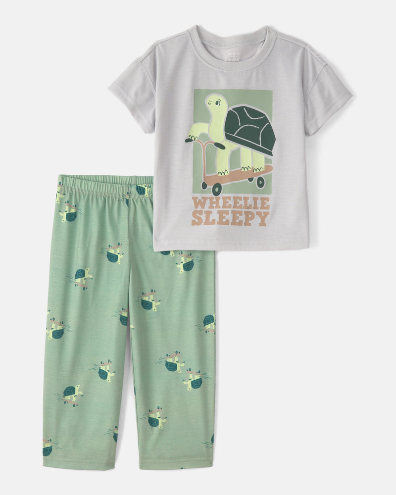 Toddler Boy Turtle Loose Fit 2-Piece Pajama Set - Grey/Green