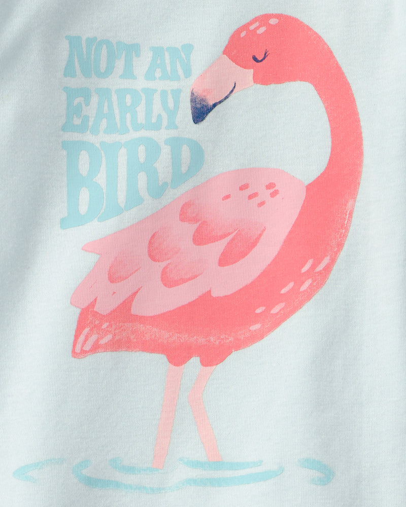 Toddler Girl Flamingo 100% Cotton Short-Sleeve Snug Fit 4-Piece Pajama Set - Pink/Blue