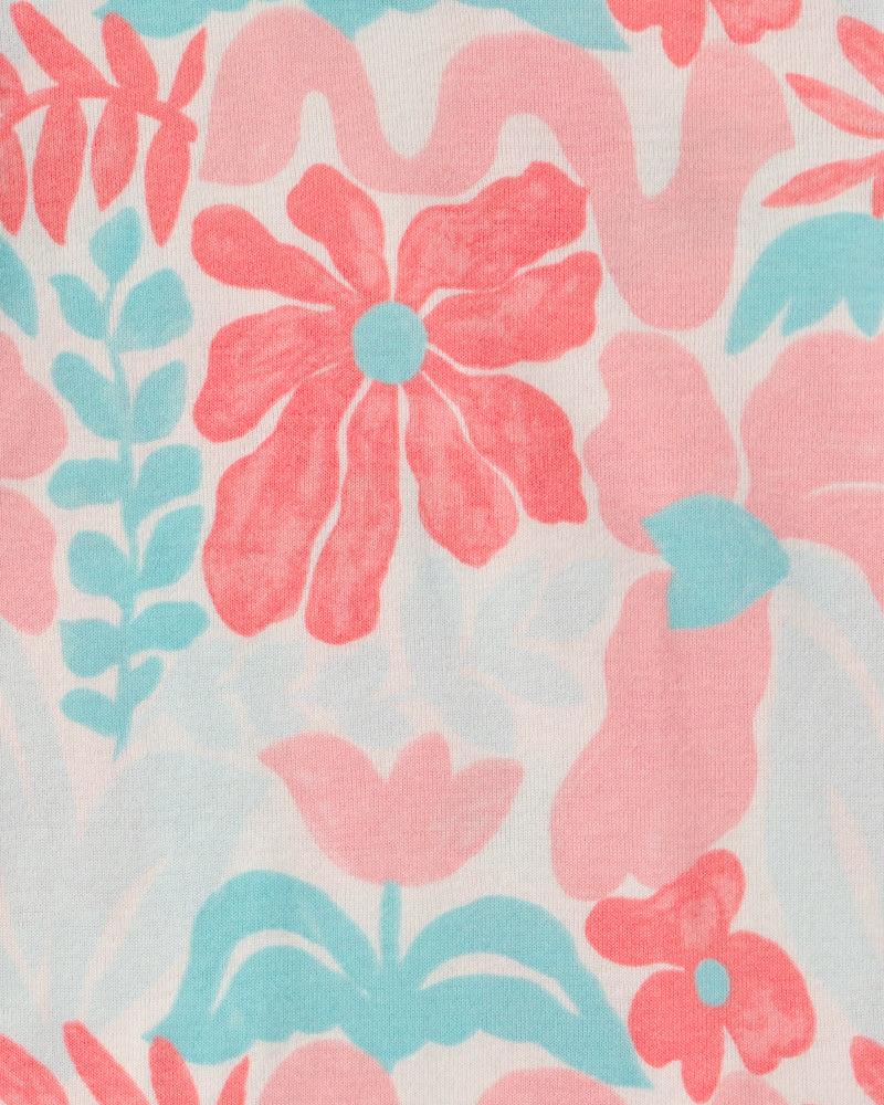 Toddler Girl Flamingo 100% Cotton Short-Sleeve Snug Fit 4-Piece Pajama Set - Pink/Blue