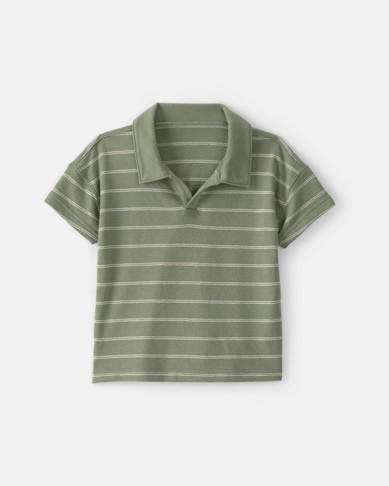 Toddler Boy Striped Polo Shirt - Olive