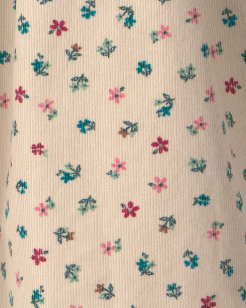 Toddler Girl Floral Corduroy Long Sleeve Dress - Cream