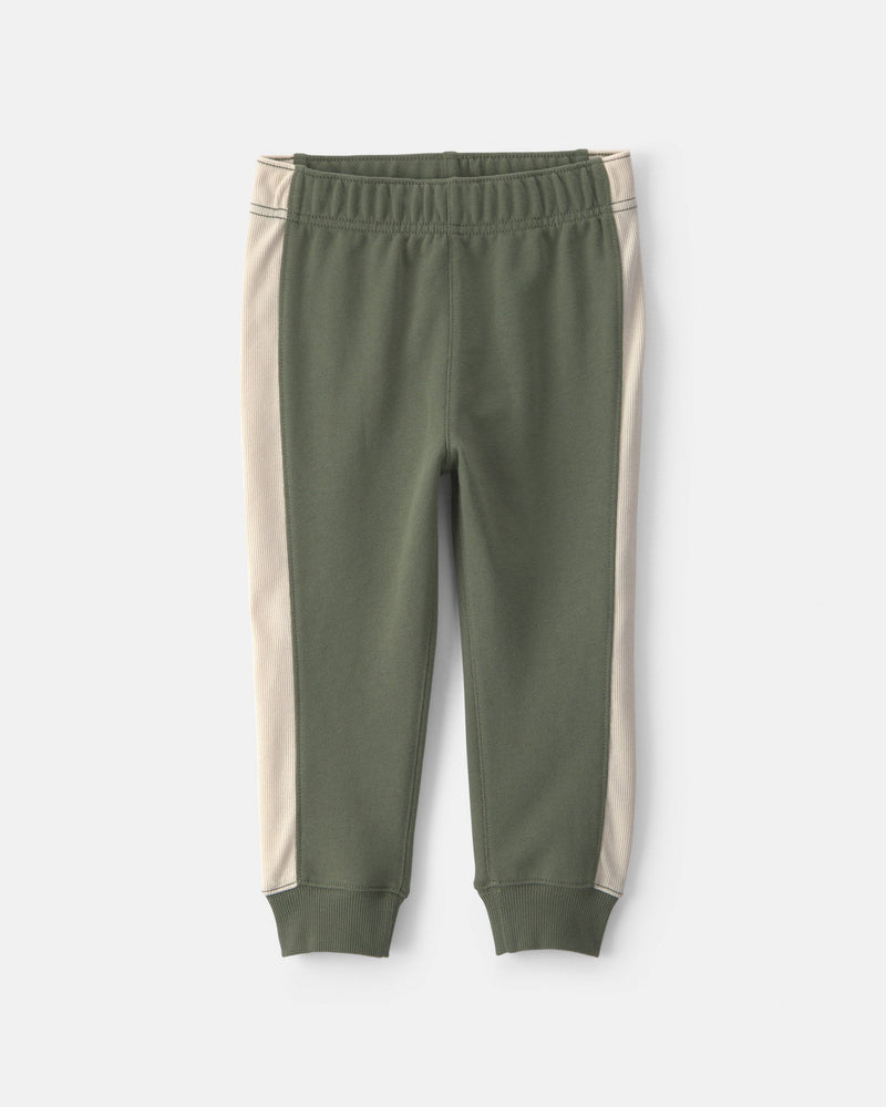 Toddler Boy 2 Piece 'MVP' Athlete French Terry Long Sleeve Top & Pant Set - Olive Green