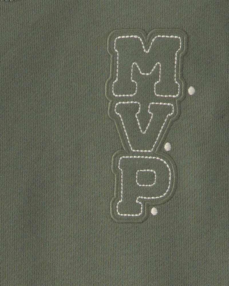 Toddler Boy 2 Piece 'MVP' Athlete French Terry Long Sleeve Top & Pant Set - Olive Green