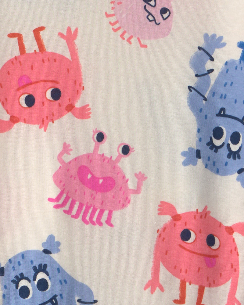 Toddler Girl Cozy Monster 100% Cotton Snug Fit 4 Piece Pajama Set - Assorted